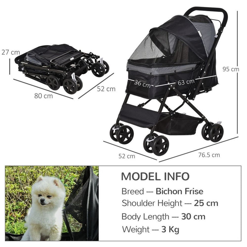 Premium Pet Stroller: Foldable with Reversible Handle, Ideal for Cats or Small Dogs. Comfortable & Stylish, Black