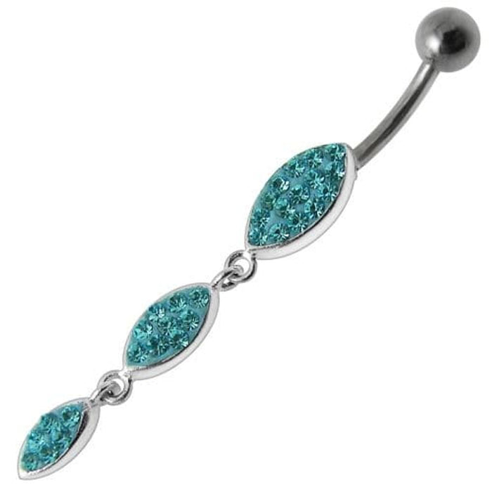 Silver Fancy Stones Jeweled Dangling  SS Bar Navel Ring