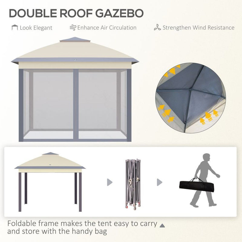 Pop Up Gazebo Height Adjustable Canopy Tent w/ Carrying Bag, Beige