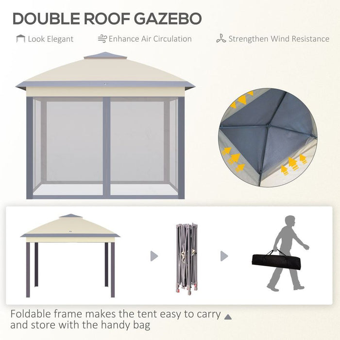 Pop Up Gazebo Height Adjustable Canopy Tent w/ Carrying Bag, Beige