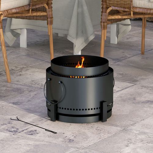 Outsunny 37cm Smokeless Wood Burning Firepit Metal Fire Pit, Black