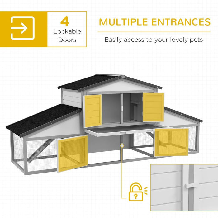 Spacious Grey Rabbit Hutch with Run, Tray, Ramp - PawHut