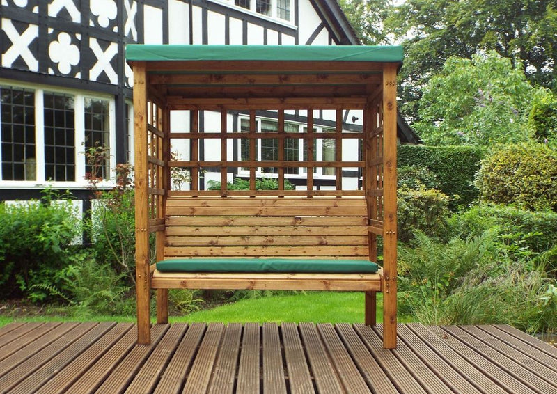 Premium Bramham Three Seat Arbour - Green/Grey/Burgundy - Waterproof & Hand-Finished - Made in Britain - 10-year Rot Free Guarantee