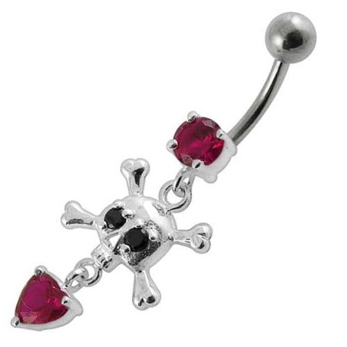 Jeweled Fancy Silver Dangling Banana Bar Navel Body Jewelry Ring