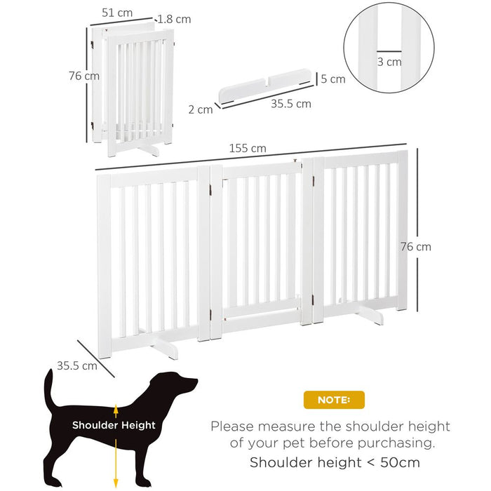 PawHut Freestanding Dog Gate Wood Doorway Safety Pet Barrier Fence Foldable w/Latch White, 155 x 76 cm