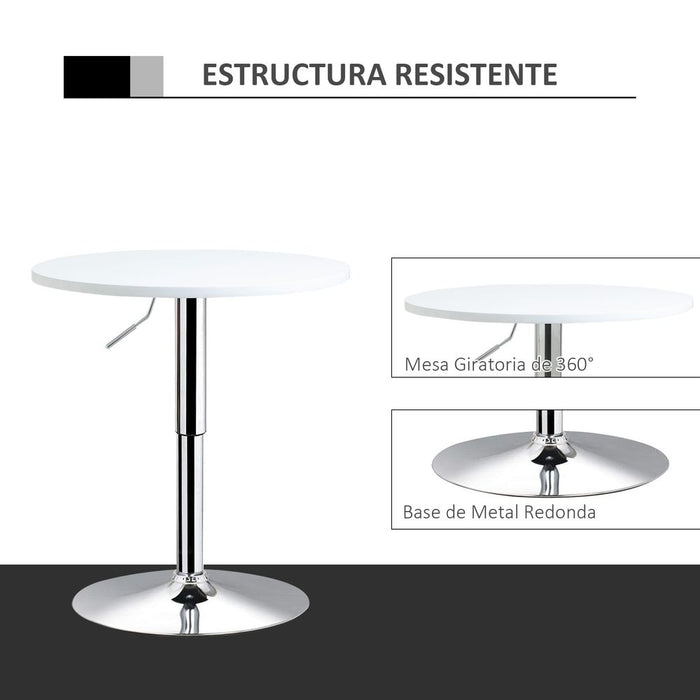 Adjustable Height Round Bar Table Swivel Top White - 60cm - Metal Frame - High Quality