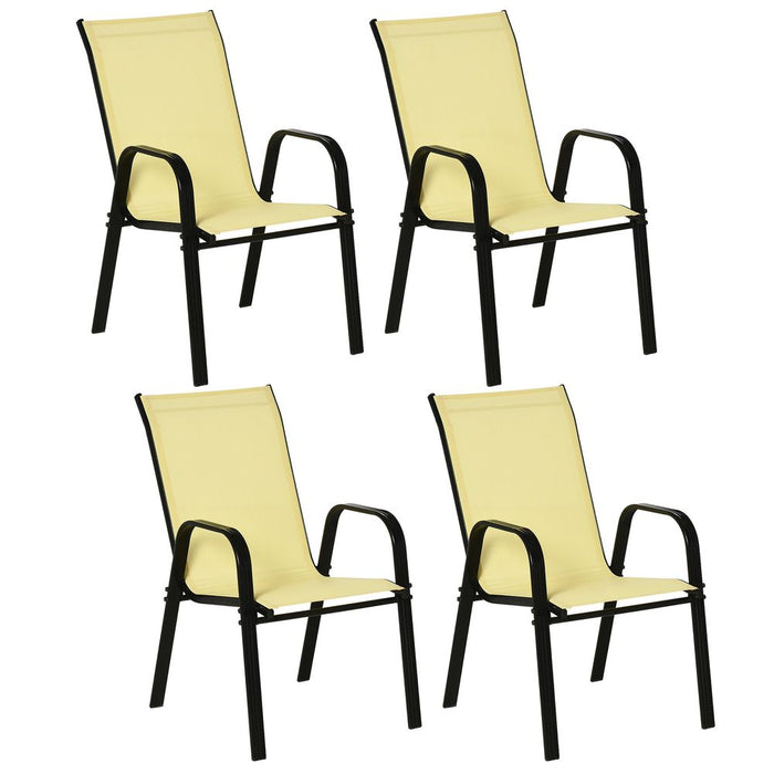 Outdoor Dining Chair Set - 4 Pack Beige w/ High Back Armrest - Outsunny