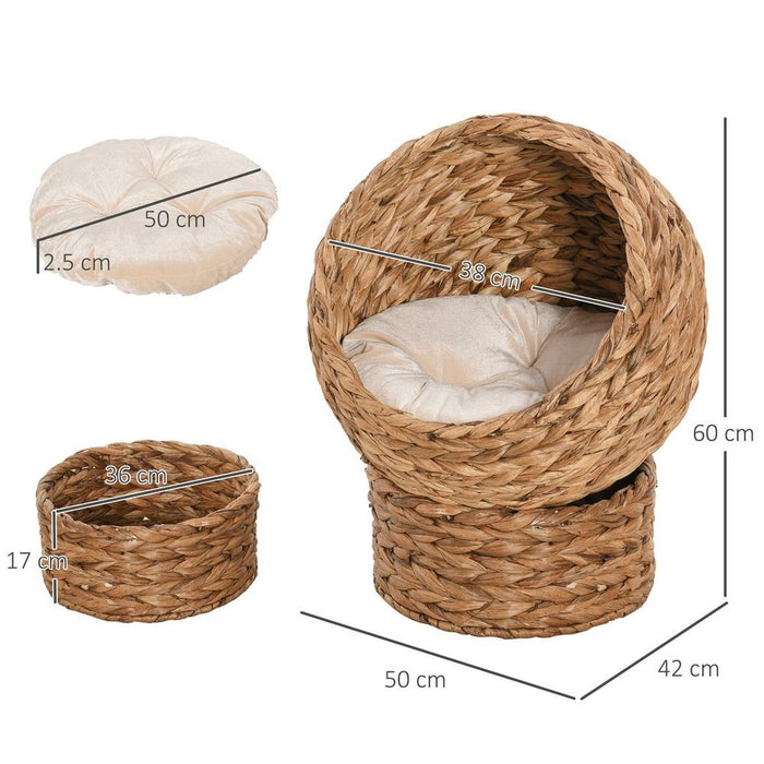 Wicker Cat House, Raised Bed | Cylindrical Base | 50x42x60cm