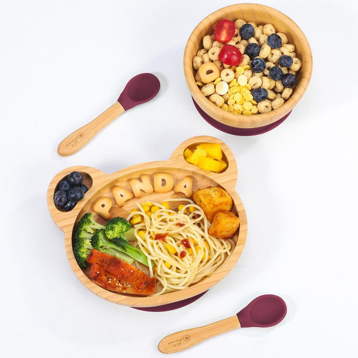 VINSANI Bamboo Panda Plate Set - Non-Slip, BPA-Free, Easy to Clean - Perfect for Weaning and Balanced Meals