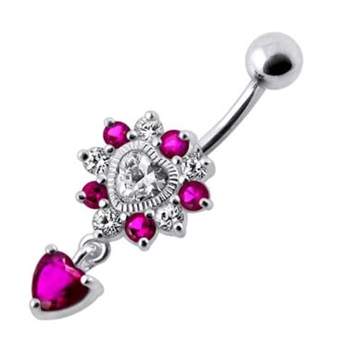 Royal Heart Stone Jeweled Dangling Navel Belly Ring