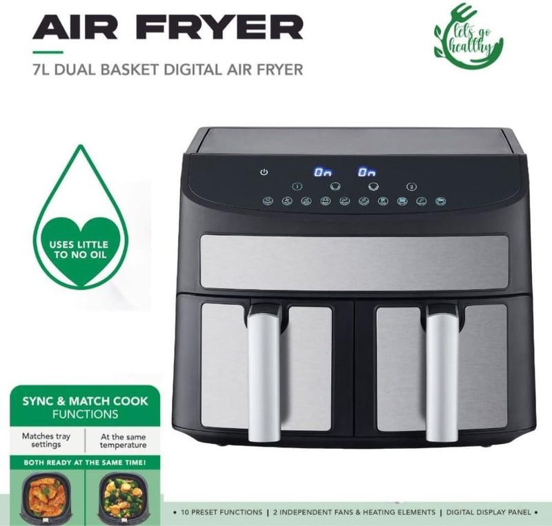 Ultimate 7L Dual Basket 2400W Air Fryer | Cook 2 Dishes Simultaneously | Precision Cooking | Domestic King | DK18094