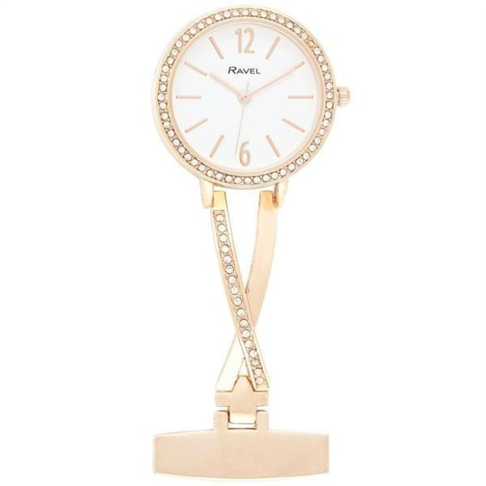 Ravel Nurses Criss Cross Rose Gold FOB watch R1106.04