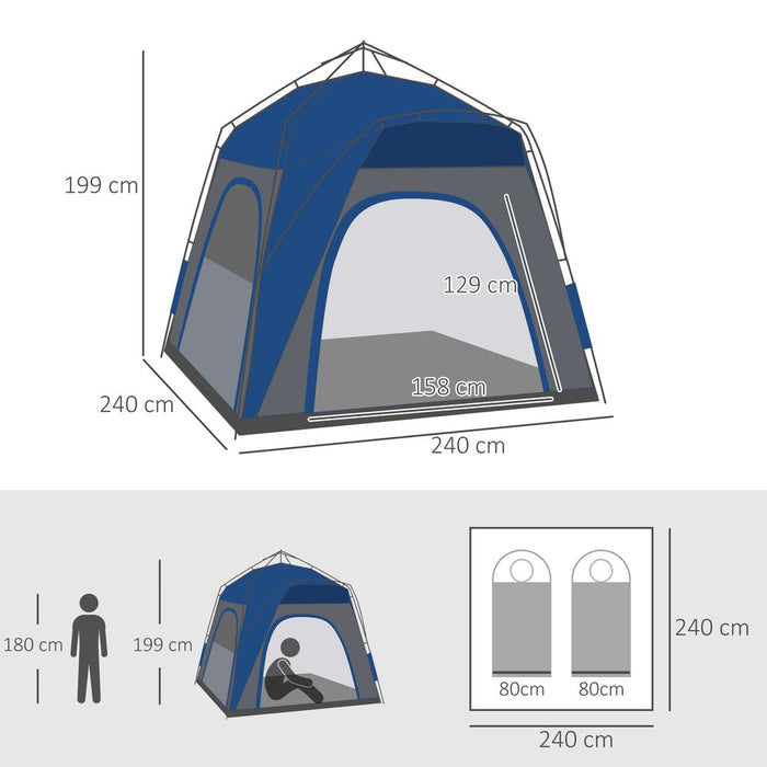 Premium 4 Person Pop-Up Camping Tent - Waterproof, Easy Set-Up, Grey Outsunny