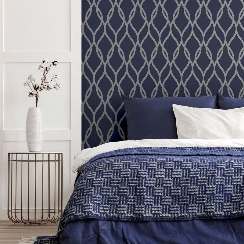 Premium Quality Sequin Trellis Navy/Silver - Professional Seller