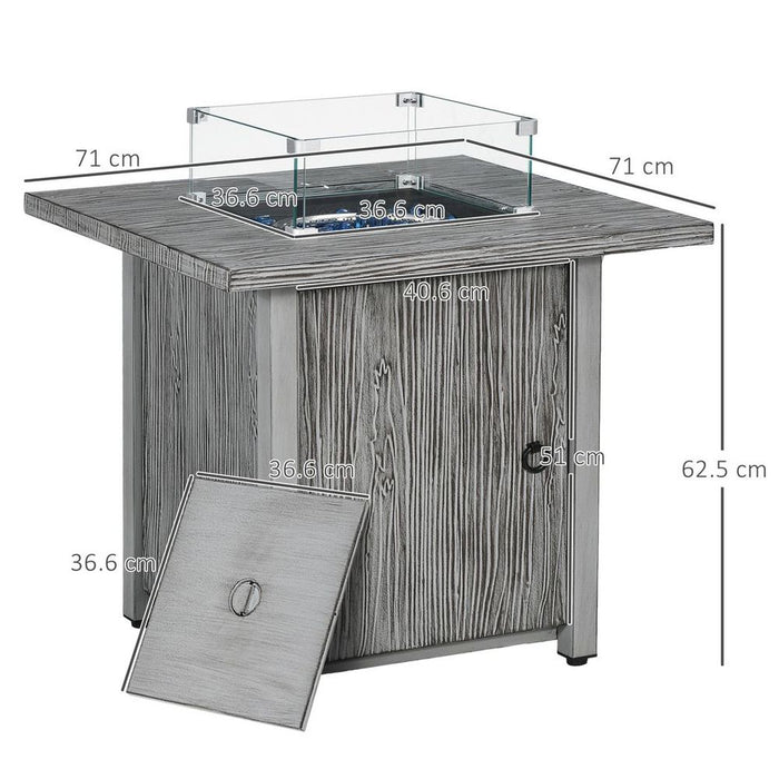 Premium Outsunny Gas Fire Pit Table - 40,000 BTU Burner, Cover, Glass Screen - Grey