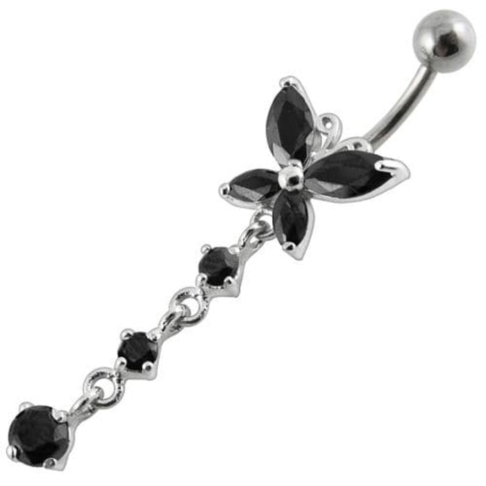 Fancy Long Tail Flower Jeweled Dangling Navel Ring