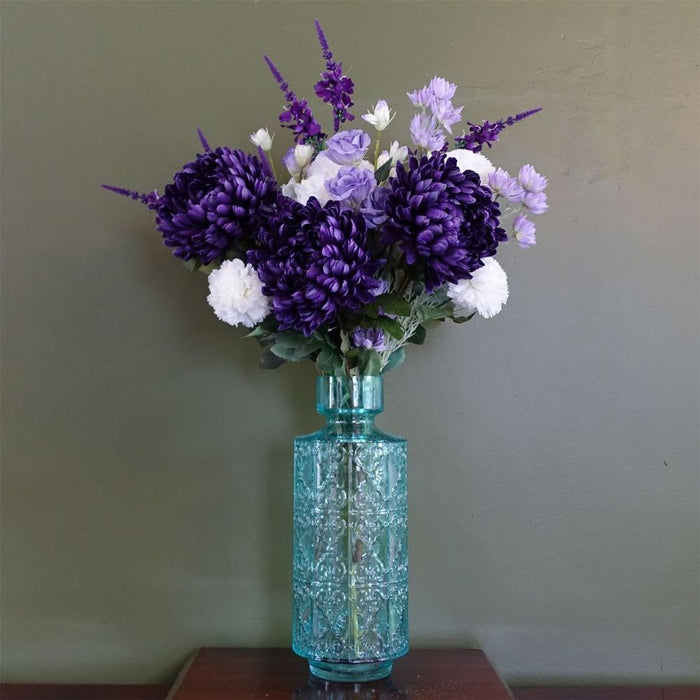 Hand-Finished 40cm Tall Turquoise Glass Vase