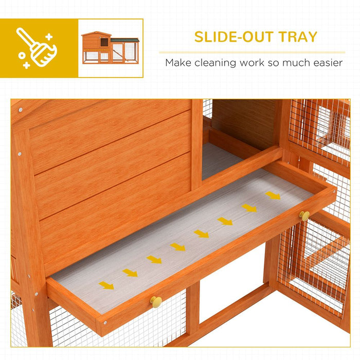 PawHut Wooden Rabbit Hutch with Run, Ramp, Slide-out Tray