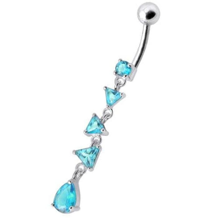 Fancy Triangle Stones Dangling SS Bar Belly Body Jewelry Ring