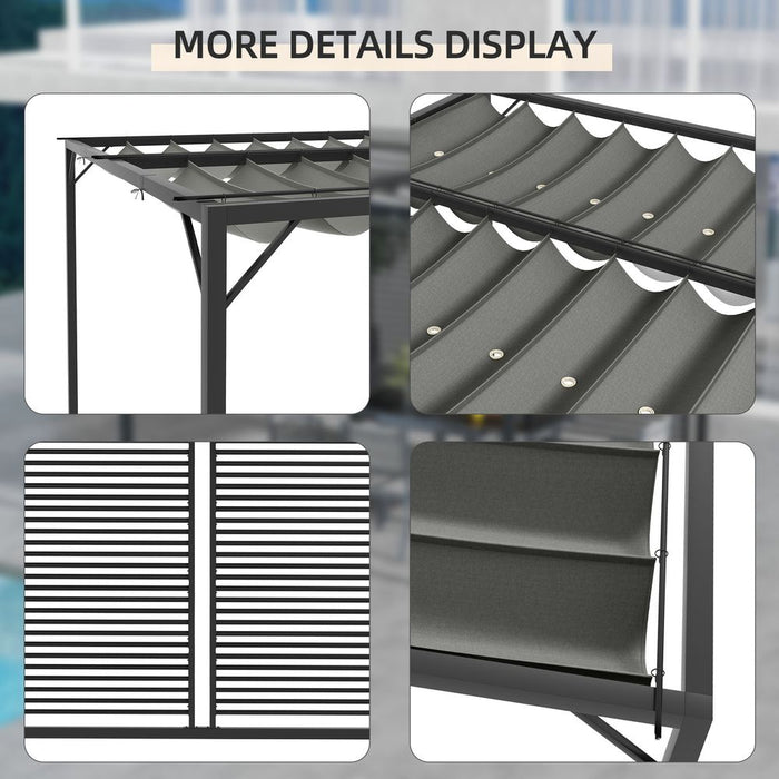 Outsunny Metal Pergola Sun Shelter Retractable Canopy - UV Cut