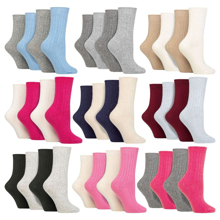 Wildfeet - Ladies 4 Pair Multi Pack Cashmere Bed Socks