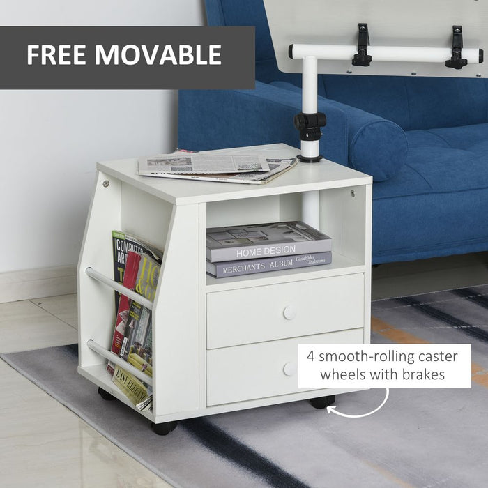 360 Rotating White Storage Table - Quality Particle Board - Multi-functional End Table with Cabinet