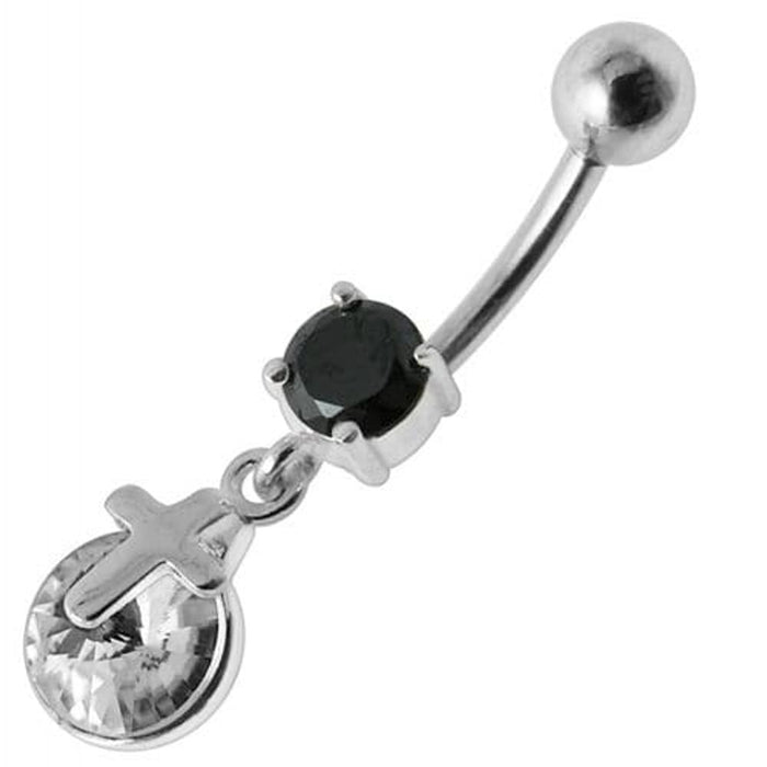 Silver Fancy  CROSS Dangling Belly Ring