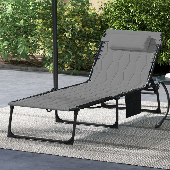 Premium Foldable Sun Lounger - Reclining Back, Padded Seat - Grey