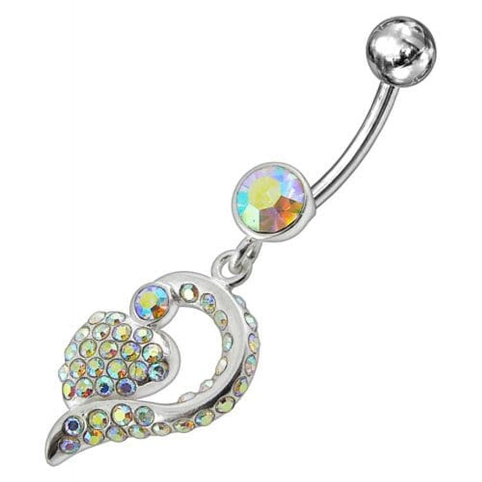 Jeweled Fancy Silver Dangling Banana Bar Navel Ring