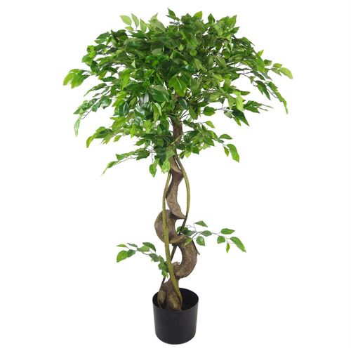 120cm Twisted Trunk Artificial Japanese Fruticosa Style Ficus Tree Silver Planter