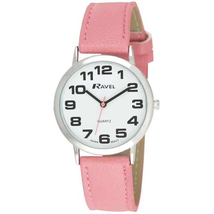 Premium Quality Ravel Classic Pink Leather Strap Watch - Big Dial, Unisex R0105.13.15A