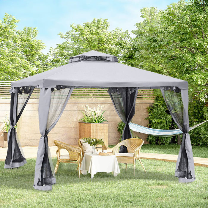 3x3M Metal Gazebo Garden Outdoor 2-tier Roof Marquee Party Tent Canopy  - Crey