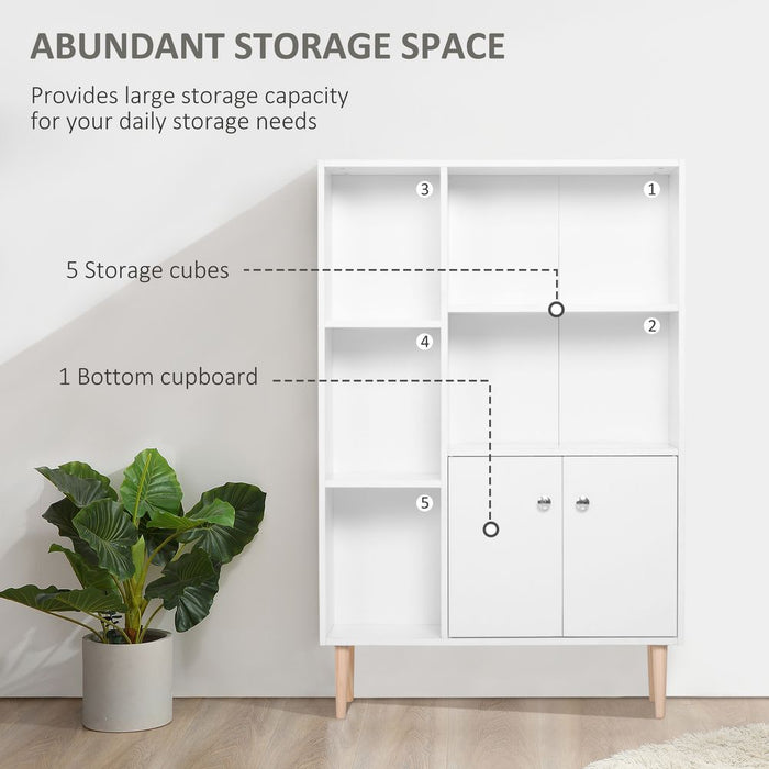 Open Bookcase Cabinet Shelves W/ Two Doors, 80W x 23.5D x 118Hcm-White