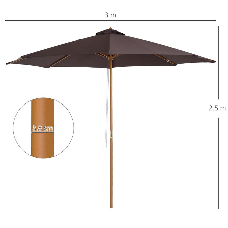 Premium 3m Bamboo Wooden Patio Umbrella - Outdoor Sunshade Canopy - Professional Quality