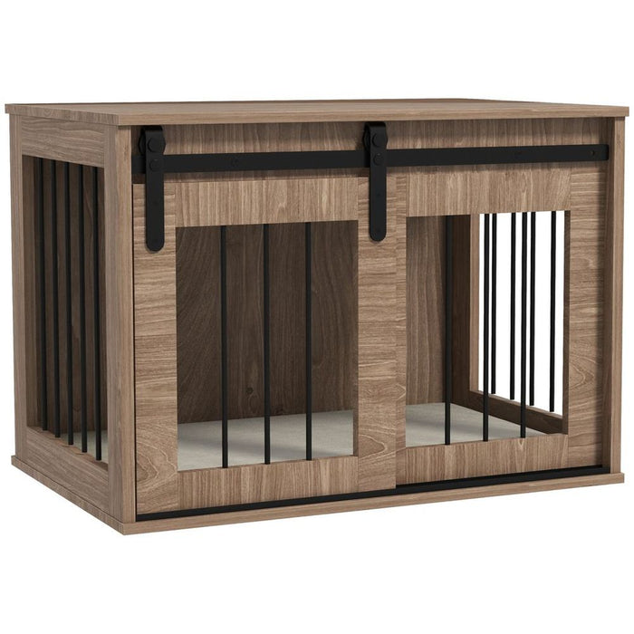 Luxury Brown Dog Crate Furniture with Cushion - Medium Dogs