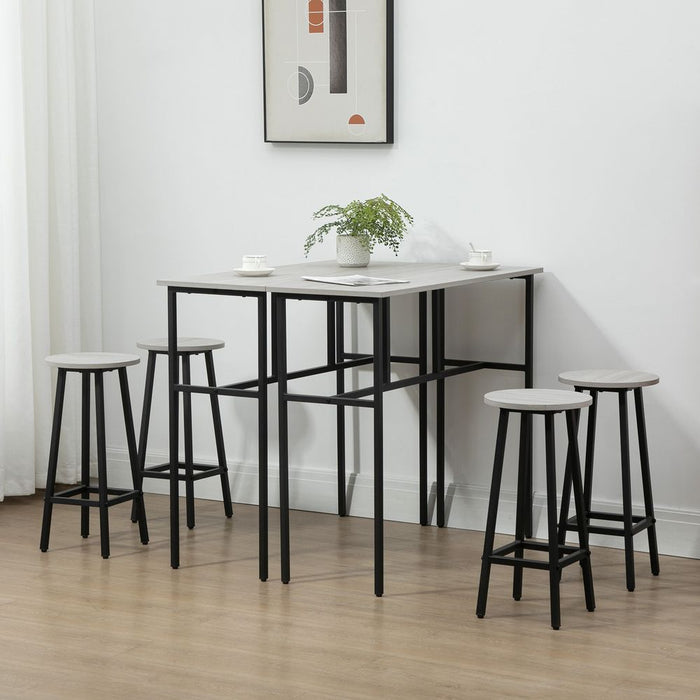 Premium 6Pc Bar Table Set: 2 Tables + 4 Stools, Stylish Grey