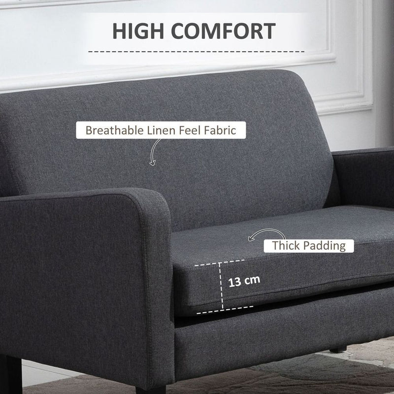 Linen Modern-Curved 2-Seat Sofa Loveseat w/ Thick Cushion Wood Legs Grey