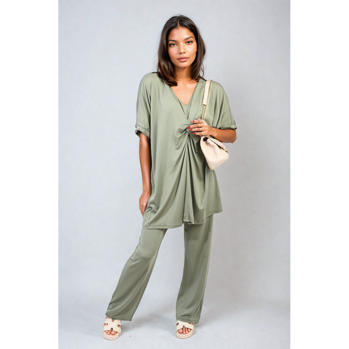 Effortless Elegance: Tiana Twist Front Plunge Neckline Top and Trouser Co-ord Set