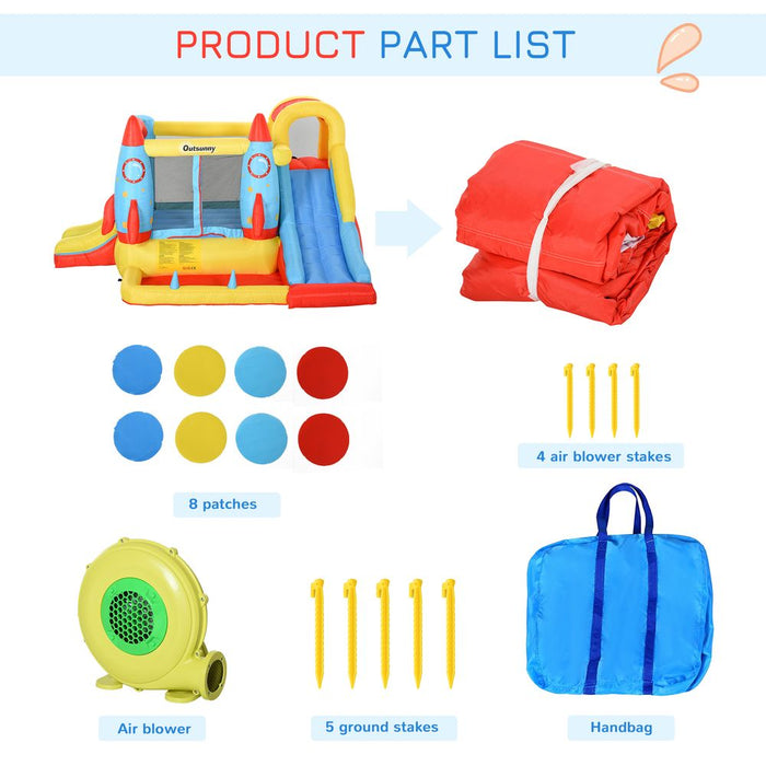 Outsunny Bouncy Castle Inflatable Bouncy Castles for Children Bounce House 3 in 1 w/Trampoline Slide Water Pool with Blower for Kids Age 3-8 Rocket Design 3.3 x 2.65 x 1.85m