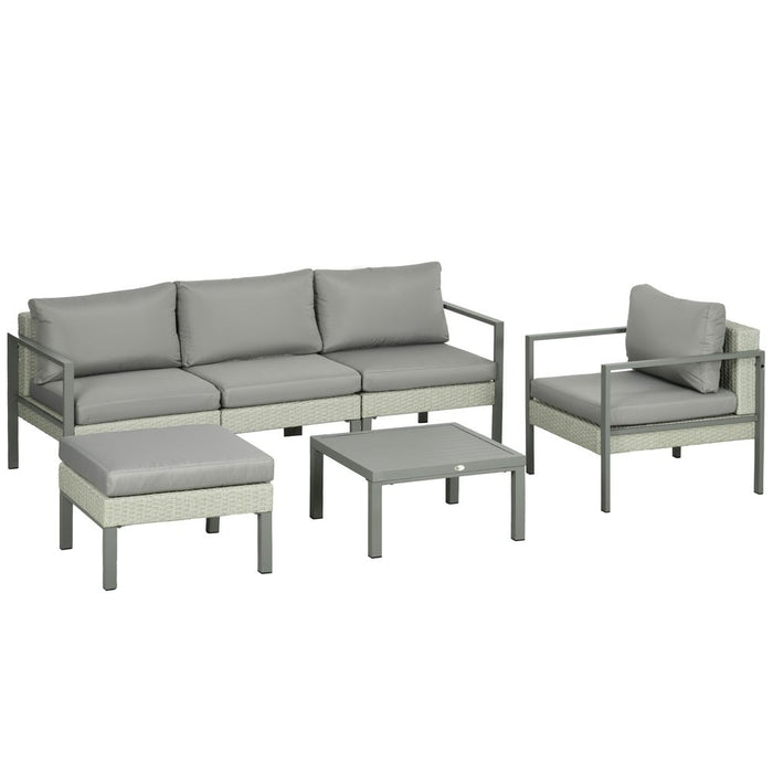 Premium Outsunny 6-Piece Rattan Garden Furniture Set - Table, Cushion, Light Grey