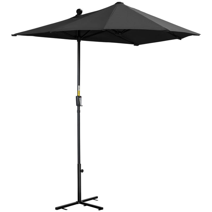 Premium Outsunny 2m Half Garden Parasol  - Crank Handle, Black