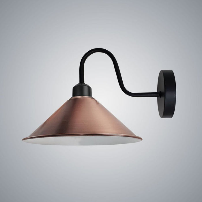 Copper Wall Light Fixture,Black Wall Sconce E27 Base Socket Screw Wall Mounted Swan Neck Cone Shape Shade