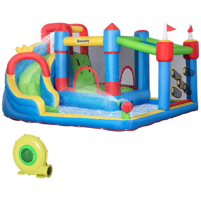 Premium Kids Inflatable Bouncy Castle: 6-in-1 Water Slide, Water Gun, Air Blower - High Quality, Safe & Fun