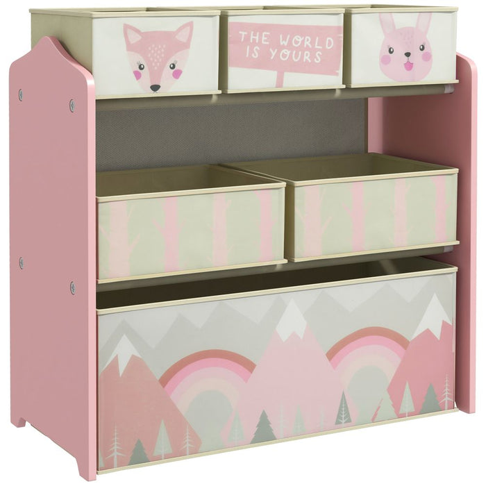 ZONEKIZ Kids Storage Units with 6 Boxes, Childrens Toy Storage Organiser, Pink