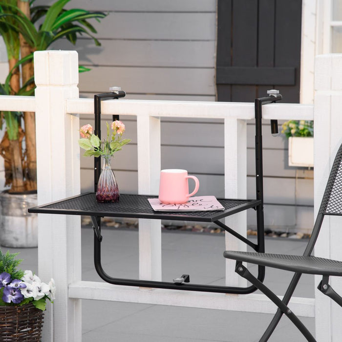 Versatile Balcony Hanging Table, Metal Wall Mount Desk, Adjustable - Black