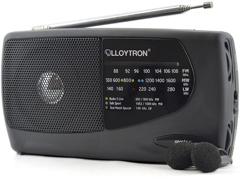 Lloytron Sports Personal Radio | 3 Band MW/FM/LW | Easy Find Tuning Window | Earphones Included