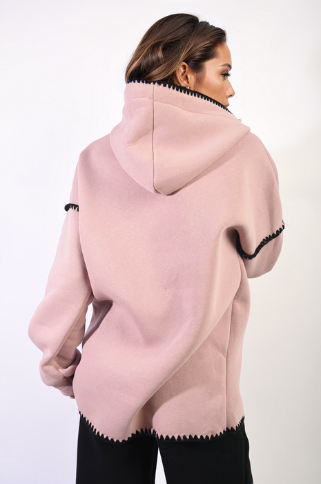 Bella Blanket Stitch Knitted Hoodie - Cozy and Stylish for Chilly Days!