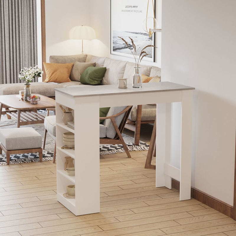 HOMCOM Bar Table Coffee Table Kitchen Dining Table with 4-Tier Storage Shelf for Kitchen, Dining Room, Living Room, Grey