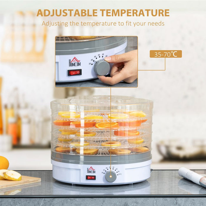 5 Tier Food Dehydrator 245W Stainless Steel Food Dryer Machine Timer LCD White