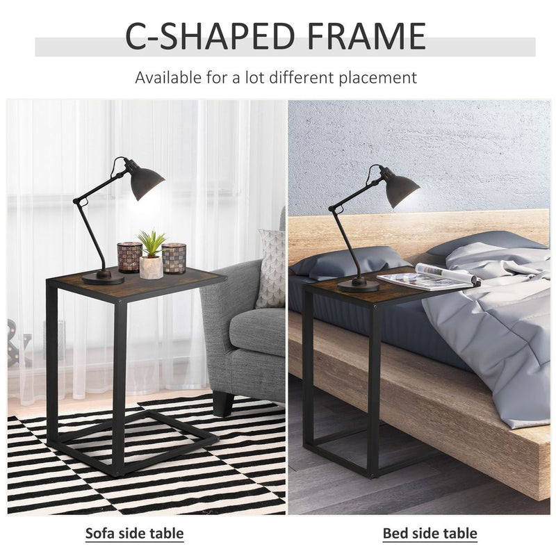 Industrial Steel Frame C-Shaped Side Table in Brown - HOMCOM